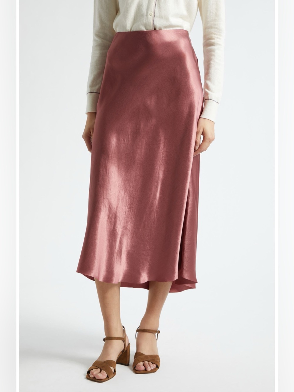 Vince Bias Slip Skirt Size 4 Mauve Pink 100% Silk Midi